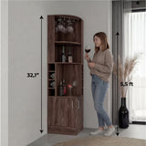 Tuhome Syrah Corner Bar Cabinet with Two External Shelves, Stemware Rack, Eight Cubbies, Modern Design for Living Room or Home Bar