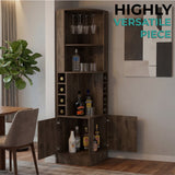 Tuhome Syrah Corner Bar Cabinet with Two External Shelves, Stemware Rack, Eight Cubbies, Modern Design for Living Room or Home Bar