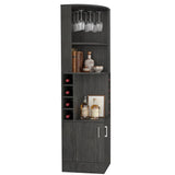 Tuhome Syrah Corner Bar Cabinet with Two External Shelves, Stemware Rack, Eight Cubbies, Modern Design for Living Room or Home Bar