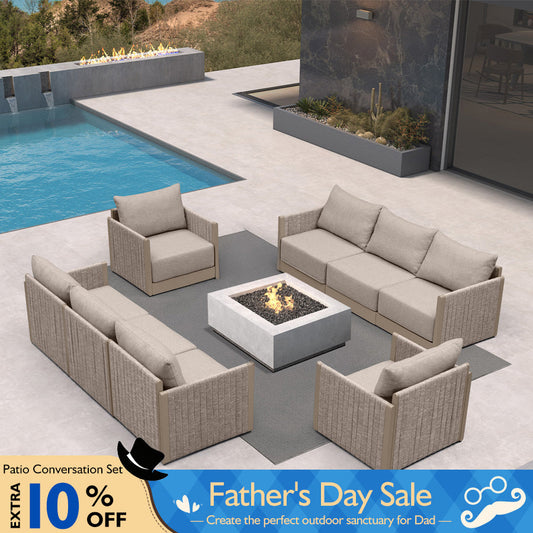 PURPLE LEAF Sanori Classical without Table Beige Patio Conversation Set with Cushions and Ottoman for Deck