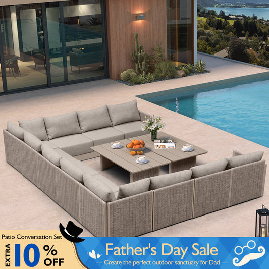 PURPLE LEAF Sanori U-Shaped Patio Couch Set Modular Sofa with Beige Cushions and Ottoman for Balcony