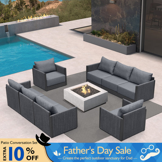 PURPLE LEAF Sanori Classical without Table Grey Patio Conversation Set with Cushions and Ottoman for Deck