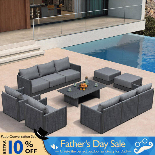 PURPLE LEAF Sanori Classical with Table Grey Patio Conversation Set with Cushions and Ottoman for Poolside