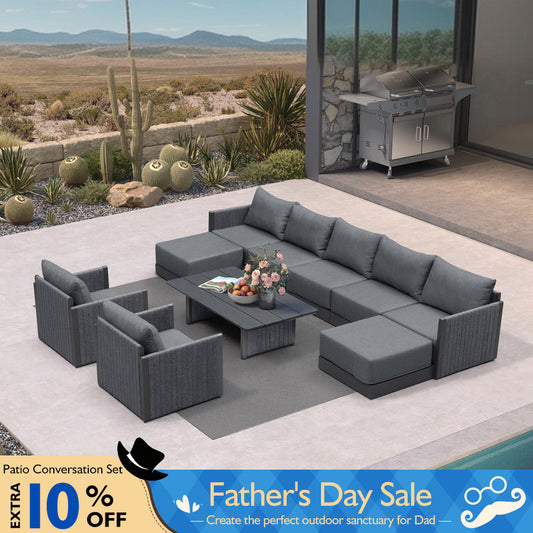 PURPLE LEAF Sanori Grey Symmetrical Outdoor Sectional Modular Design with Cushions and Ottoman for Porch