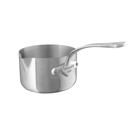 Mauviel M'COOK 5-Ply Sauce Pan With Pouring Spout, Cast Stainless Steel Handle, 0.8-Qt