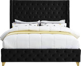 Savan Velvet Luxe Bed with Deep Button Tufting, Customizable Gold and Chrome Legs for Elegance