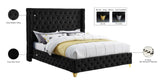 Savan Velvet Luxe Bed with Deep Button Tufting, Customizable Gold and Chrome Legs for Elegance