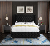 Savan Velvet Luxe Bed with Deep Button Tufting, Customizable Gold and Chrome Legs for Elegance