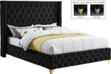 Savan Velvet Luxe Bed with Deep Button Tufting, Customizable Gold and Chrome Legs for Elegance