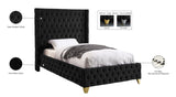 Savan Velvet Luxe Bed with Deep Button Tufting, Customizable Gold and Chrome Legs for Elegance