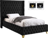 Savan Velvet Luxe Bed with Deep Button Tufting, Customizable Gold and Chrome Legs for Elegance