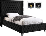Savan Velvet Luxe Bed with Deep Button Tufting, Customizable Gold and Chrome Legs for Elegance
