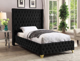 Savan Velvet Luxe Bed with Deep Button Tufting, Customizable Gold and Chrome Legs for Elegance