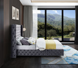 Savan Velvet Bed with Wingback Design, Deep Button Tufting, Gold and Chrome Legs for Luxe Style