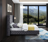 Savan Velvet Bed with Wingback Design, Deep Button Tufting, Gold and Chrome Legs for Luxe Style