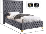 Savan Velvet Bed with Wingback Design, Deep Button Tufting, Gold and Chrome Legs for Luxe Style