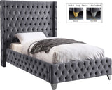 Savan Velvet Bed with Wingback Design, Deep Button Tufting, Gold and Chrome Legs for Luxe Style