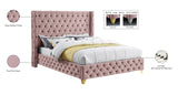 Savan Velvet Bed with Luxurious Deep Button Tufting and Customizable Gold or Chrome Legs