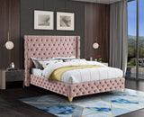 Savan Velvet Bed with Luxurious Deep Button Tufting and Customizable Gold or Chrome Legs
