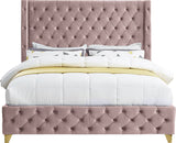 Savan Velvet Bed with Luxurious Deep Button Tufting and Customizable Gold or Chrome Legs