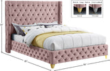 Savan Velvet Bed with Luxurious Deep Button Tufting and Customizable Gold or Chrome Legs