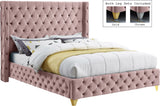 Savan Velvet Bed with Luxurious Deep Button Tufting and Customizable Gold or Chrome Legs
