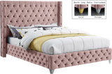 Savan Velvet Bed with Luxurious Deep Button Tufting and Customizable Gold or Chrome Legs