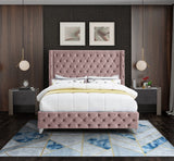 Savan Velvet Bed with Luxurious Deep Button Tufting and Customizable Gold or Chrome Legs