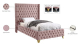 Savan Velvet Bed with Luxurious Deep Button Tufting and Customizable Gold or Chrome Legs