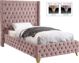 Savan Velvet Bed with Luxurious Deep Button Tufting and Customizable Gold or Chrome Legs
