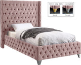 Savan Velvet Bed with Luxurious Deep Button Tufting and Customizable Gold or Chrome Legs