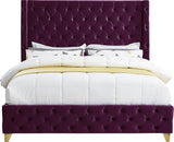 Savan Velvet Bed: Luxurious Black Upholstered Design with Deep Tufting and Customizable Legs