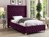 Savan Velvet Bed: Luxurious Black Upholstered Design with Deep Tufting and Customizable Legs