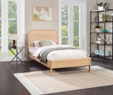 Siena Mid-Century Modern Bed with Elegant Cane Headboard and Durable Ash Wood for Timeless Style