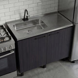 Napoles Utility Sink with Faucet Inclued and Integrated Steel Counter top, Freestanding cabinet with two doors, Metal Handles and Two interior shelves.