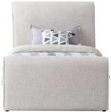 Stylus Boucle Fabric Bed – Modern Curved Headboard Design for Cozy Contemporary Bedrooms