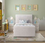 Stylus Boucle Fabric Bed – Modern Curved Headboard Design for Cozy Contemporary Bedrooms