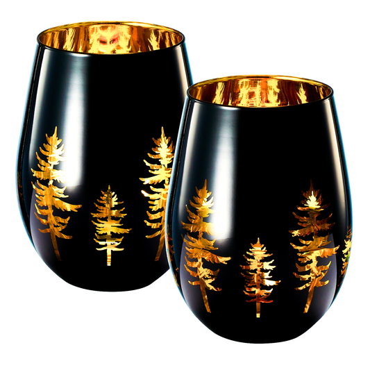 Crystal Holiday Winter Christmas Trees Black - Set of 2