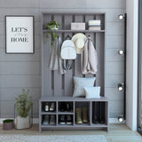 TUHOME Tulcan Hall Tree with Bench and Shoe Storage, Four Cubbies, Two Large Compartments and Coat Rack, Space-Saving Entryway Organizer with Hooks and Upper Shelf for Hallways, Mudrooms and Everyday Home Organization
