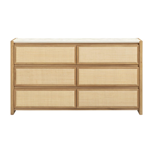 Paige 56" Natural Oak 6-Drawer Dresser