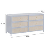 Patty 62" Rattan 6 Drawer Dresser