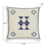 Aztec 20" Cream & Indigo Wool Square Throw Pillow Cover