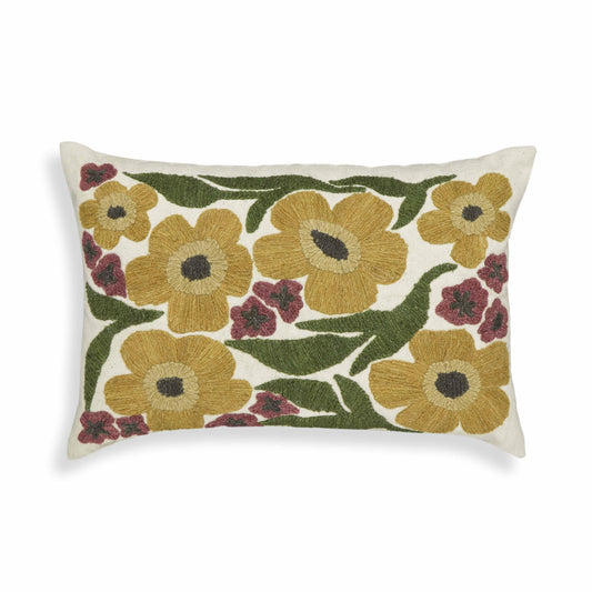 Blossom 24"X16" Embroidered Daisy Wool Throw Pillow
