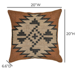 Terra 20" Square Wool and Jute Kilim Throw Pillow