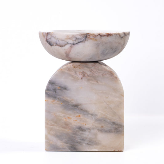 Marble White Brown Balanced Candle Holder