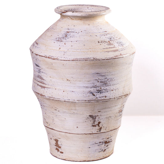 Visha Scalloped Distressed Cream Terracotta Decorative Vase