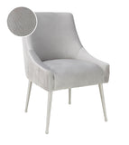 Beatrix Pleated Light Grey Performance Velvet Dining Chair - Silver Legs