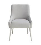 Beatrix Pleated Light Grey Performance Velvet Dining Chair - Silver Legs