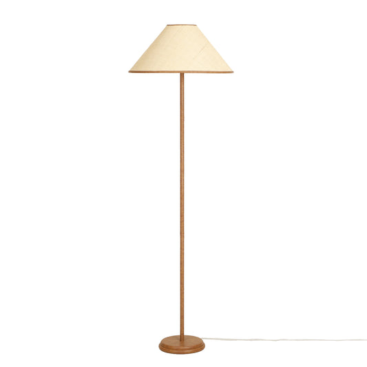 Keria Natural Vegan Leather and Raffia Contract-Grade Floor Lamp