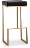Ferrara Black Performance Vegan Leather and Gold Steel Barstool - Set of 2